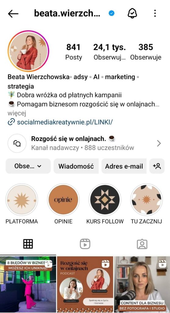 Instagram Beata Wierzchowska – mój profil na IG. Social media marketing w praktyce
